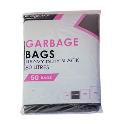 Garbage Bags Flat Pack Heavy Duty Black 75- 80 Litres