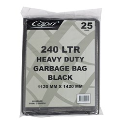 Garbage Bags Flat Pack Heavy Duty Black 240 Litres