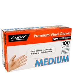 Gloves Vinyl Powdered Clear Medium