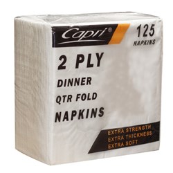 Napkins 2 Ply Quarter Fold White Dinner