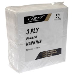 Napkins 3 Ply Gt Fold White Dinner