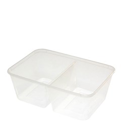 Container Rectangular PP Microwavable / 2 Compartment Takeaway Clear 800ml
