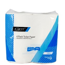 Toilet Tissue Roll 2 Ply 4 Pack Quality White 400 Sheets