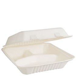 Clamshell Dinner Box Natural Fibre 3 Compartments White