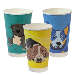Paper Coffee Cup Compostable Aqueous Lined Double Wall Dog Series 16 oz 