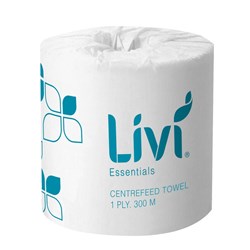 Paper Hand Towel Essentials 1 Ply Centrefeed Perforated Roll White 190mm x300m